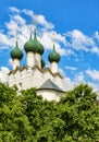 view of the Five green domes on the roof of the Church of St. Gregory the Theologian in the Kremlin in Rostov the Great from the Royalty Free Stock Photo