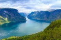 View of the fjords at Stegastein viewpoint in Norway Royalty Free Stock Photo