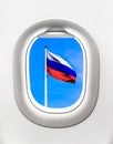 View of flag of Russia from airplane window Royalty Free Stock Photo