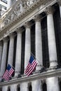 Flags wave outside the New York Stock Exchange, New York, USA Royalty Free Stock Photo