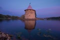 View of the Flat Tower of the Pskov Kremlin on July twilight Royalty Free Stock Photo