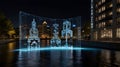Floating AI interface with 3D projections in an urban setting Royalty Free Stock Photo