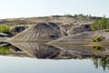 View on a flooded quarry with reflection of hills.