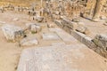 A view of a floor mosaic in the ruins of Saint George Church in the ancient Roman settlement of Gerasa in Jerash, Jordan
