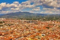 View of Florence and the basilica of Santa Croce. Aerial view. City of Florence in the Tuscany region in Italy and the dome of the Royalty Free Stock Photo