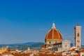 Florence Cathedral and Giotto`s Bell Tower under blue sky, over houses of the historical center of Florence, Italy Royalty Free Stock Photo