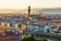 View of Florence in Italy at sunset by the Arno River Royalty Free Stock Photo