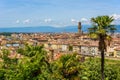 View of Florence from Piazzale Michelangelo - River Arno with Ponte Vecchio and Palazzo Vecchio, Duomo Santa Maria Del Fiore and Royalty Free Stock Photo