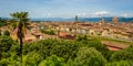 View of Florence from Piazzale Michelangelo - River Arno with Ponte Vecchio and Palazzo Vecchio, Duomo Santa Maria Del Fiore and Royalty Free Stock Photo