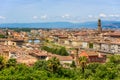 View of Florence from Piazzale Michelangelo - River Arno with Ponte Vecchio and Palazzo Vecchio, Duomo Santa Maria Del Fiore and Royalty Free Stock Photo