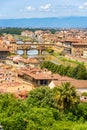 View of Florence from Piazzale Michelangelo - River Arno with Ponte Vecchio and Palazzo Vecchio - Tuscany, Italy Royalty Free Stock Photo