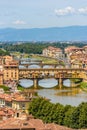 View of Florence from Piazzale Michelangelo - River Arno with Ponte Vecchio and Palazzo Vecchio - Tuscany, Italy Royalty Free Stock Photo