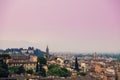 View of Florence in rainy foggy morning