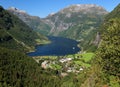 View From Flydalsjuvet Lookout To Geiranger Village And Geirangerfjord Royalty Free Stock Photo