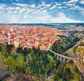 View from flying drone. Aerial morning cityscape of Gravina in Puglia tovn.