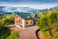 View from flying drone of brand new dairy in Snidavka village Royalty Free Stock Photo