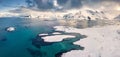 View from flying drone of Flakstadpollen fjord wit Hustinden peak on background. Royalty Free Stock Photo