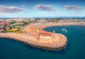 View from flying drone of Madonna dell`Angelo church - small seaside chapel & pilgrimage destination Royalty Free Stock Photo