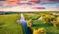 View from flying drone of outskirts of Ternopil city.