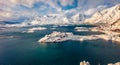 View from flying drone of Sandvika bay, Leknes, Norway, Europe Royalty Free Stock Photo