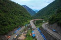 This is the view from the top of the 9 Payakumbuh flyover, West Sumatra, Indonesia. Down there, many people selling food. Royalty Free Stock Photo