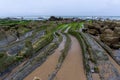 View of Flysch rock formations at low tide at Barrika beach near Bilbao Royalty Free Stock Photo