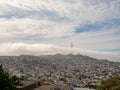 View of fog overtaking Sutro Tower and Twin Peaks in San Francis Royalty Free Stock Photo