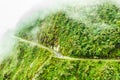 Foggy death road in the Yungas in Bolivia