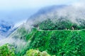 Foggy death road in the Yungas in Bolivia