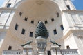 View of the Fontana della Pigna in front of niche in the wall of the Vatican building in Vatican City, in Rome, Italy