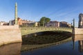 View of Fontanka river, Egyptian bridge and houses on the river embankment, St. Petersburg