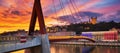 View of footbridge on Saone river at sunset Royalty Free Stock Photo