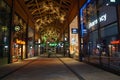 View of the footpath in the empty retail and leisure complex. Lexicon, Bracknell.