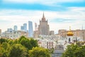 View of the foreign Ministry, the business center Moscow-city and the roofs, summer landscape Royalty Free Stock Photo