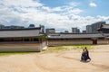 The view of the foreigners are dressed in hanbok and walking in Gyeongbokgung Palace in Seoul, South Korea