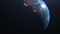 View of forest fires and wars from space
