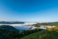 View of forest and mountains with fog in morning at Huai Kub Kab