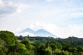 View of forest and two volcanoes in the distance on a cloudy day in Guatemala Royalty Free Stock Photo