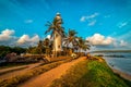 View of fort Galle lighthouse in Sri Lanka at sunset