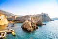 View from Fort Lovrijenac to Dubrovnik Old town in Croatia at sunset light