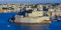 View of Fort Saint Angelo in Birgu, Malta from Valletta, across the Grand Harbour of Malta Royalty Free Stock Photo