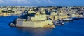 View of Fort Saint Angelo in Birgu, Malta from Valletta, across the Grand Harbour of Malta Royalty Free Stock Photo