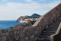 View from the fort walls and stairs in Dubrovnik on the ocean, Croatia Royalty Free Stock Photo