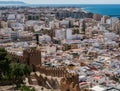 View from the fortress of Moorish houses and buildings along the port of Almeria, Andalusia, Spain Royalty Free Stock Photo