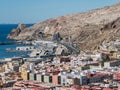 View from the fortress of Moorish houses and buildings along the port of Almeria, Andalusia, Spain Royalty Free Stock Photo