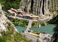 View From The Fortress Of Sisteron Down To A Bridge Crossing The Green Shimmering River Durance In France