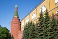 View of the fortress wall and the Corner Arsenal tower of the Moscow Kremlin on a Sunny spring day Royalty Free Stock Photo