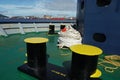 View from forward of container vessel on the port of ParanaguÃ¡ which is the second largest port of Brazil. Royalty Free Stock Photo