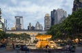 View of fountain and architecture at Bryant Park NYC Royalty Free Stock Photo