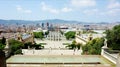 View of the fountain and city from the overview site near the Museum of Catalan History in Barcelona Royalty Free Stock Photo